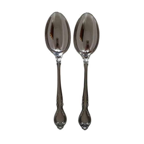 Vintage 2 Lyons Queens Fancy Serving Spoons Large Serve Ware Stainless Steel - Picture 1 of 10